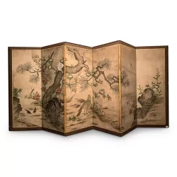 银叶水墨丝网。江户时代