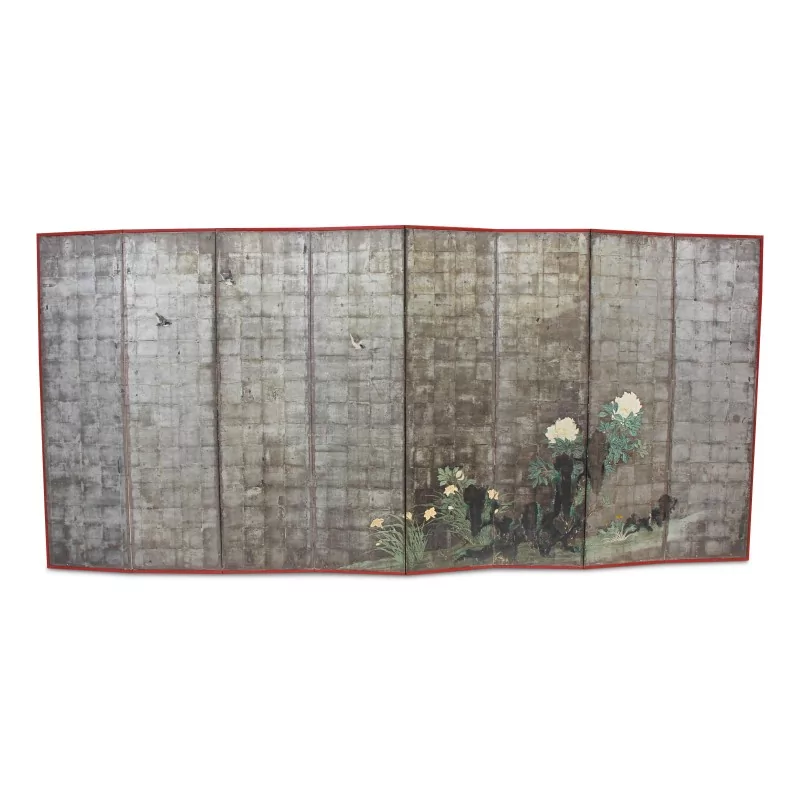 Paravent décoré d une peinture très détaillées de la flore et de la faune - Moinat - Accessoires de décoration