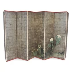 Paravent décoré d une peinture très détaillées de la flore et de la faune