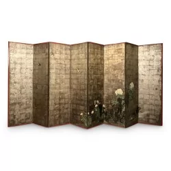 Paravent décoré d une peinture très détaillées de la flore et de la faune