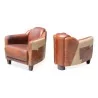 пара клубных кресел из коричневой кожи и прочного холста - Moinat - Кресла