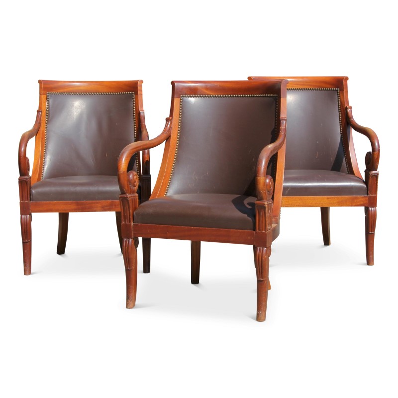 Mahogany gondola chair covered in brown leather. As is - Moinat - Armchairs