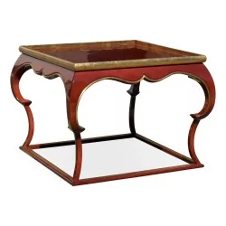 Couchtisch \"Piedouche\" aus lackierter Buche mit Risslederfarbe \"Cartier\"