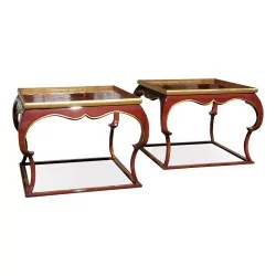 \"Piedouche\"咖啡桌，采用\"Cartier\"裂纹皮革颜色的漆面山毛榉木制成