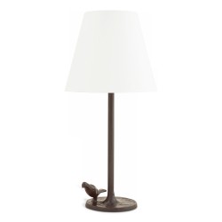 Luminaire "Plume" en bronze patiné avec abat-jour blanc.