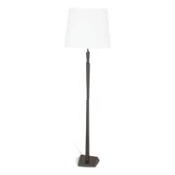 \"Kubistische\" Leuchte aus patinierter Bronze mit weißem Lampenschirm