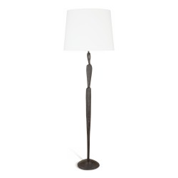 \"JUDE\" light fixture in patinated bronze with white lampshade.