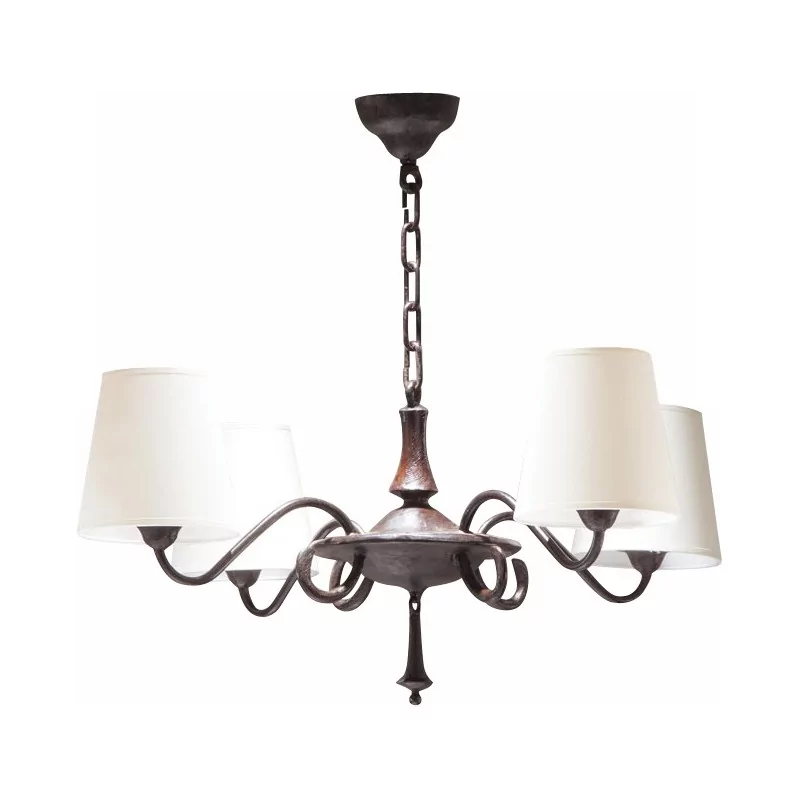 \"Vendome\" light fixture in patinated bronze with white lampshade. - Moinat - Chandeliers, Ceiling lamps