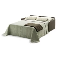 Canapé-lit trois places, matelas L 140 x P 200 cm, en tissu gris clair, très facile à utiliser