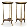 Pair of bronze and Amboyna burl pedestal tables, after Adam Weissweiller - Moinat - End tables, Bouillotte tables, Bedside tables, Pedestal tables