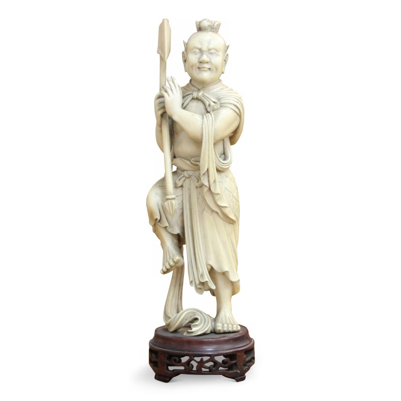 Figurine en ivoire sur socle bois, personnage japonnais. Vers 1900. - Moinat - Accessoires de décoration