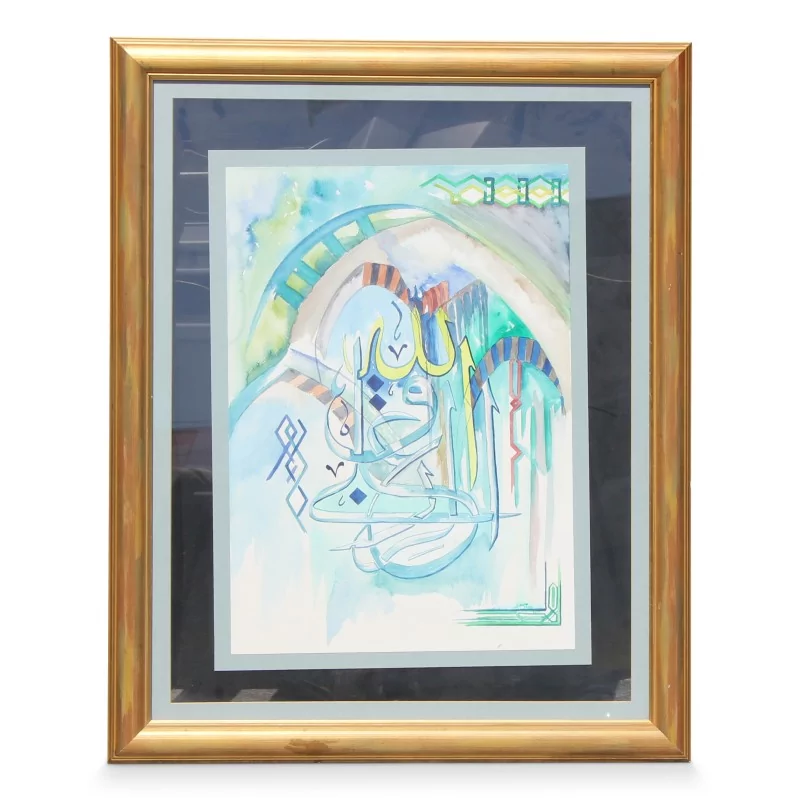 Aquarell \"Landschaft mit orientalischem Dekor\", vergoldeter Bronzerahmen, unter Glas. Um 1995 - Moinat - Gemälden - Landschaften