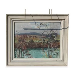 Huile sur toile "Bord du lac" de Rudolf Zender (1901-1988).