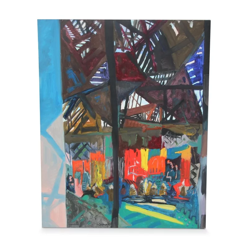 威利·萨特 (1918-2002) 的布面油画\"在马拉喀什的露天市场\"。 - Moinat - 画 - 各种的