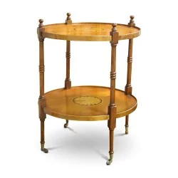 Tisch / Säulentisch aus Eibenholz. Zwei Platten. Englisch. Reproduktion.