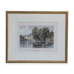 画作《日内瓦罗纳河畔的 Pointe de l Isle 景色》，作者是 B. Menn。