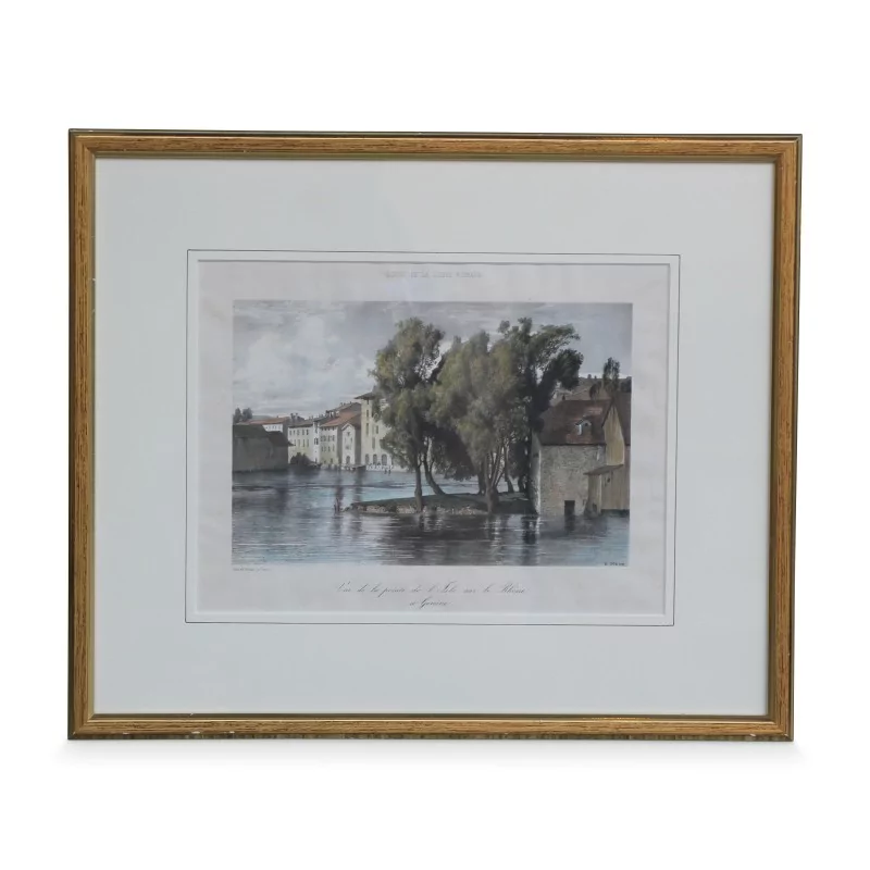 Gemälde \"Blick auf die Pointe de l Isle an der Rhône in Genf\" von B. Menn. - Moinat - Gravüren