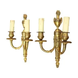 Pair of Louis XVI Directory bronze wall lights.