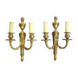 一对路易十六目录青铜壁灯。