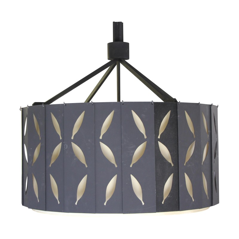 Wrought iron cylinder chandelier with \"Butterflies\" decor and lampshade by \"Pierre Bonnefille\" - Moinat - Chandeliers, Ceiling lamps