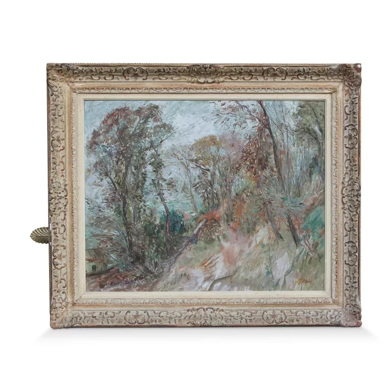 Huile sur panneau "Paysage de forêt et maison" signé Curt Manz (1900-1989). - Moinat - Tableaux - Paysage Huile sur panneau "Paysage de forêt et maison" signé Curt Manz (1900-1989). - Moinat - Tableaux - Paysage