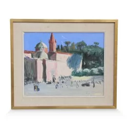 保罗·马西（1891-1972）水彩画《罗马》。镀金画框。瑞士。