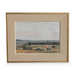 Öl auf Leinwand \"Plateau Waadtländer und Jura\", signiert R. Perroud (1971).