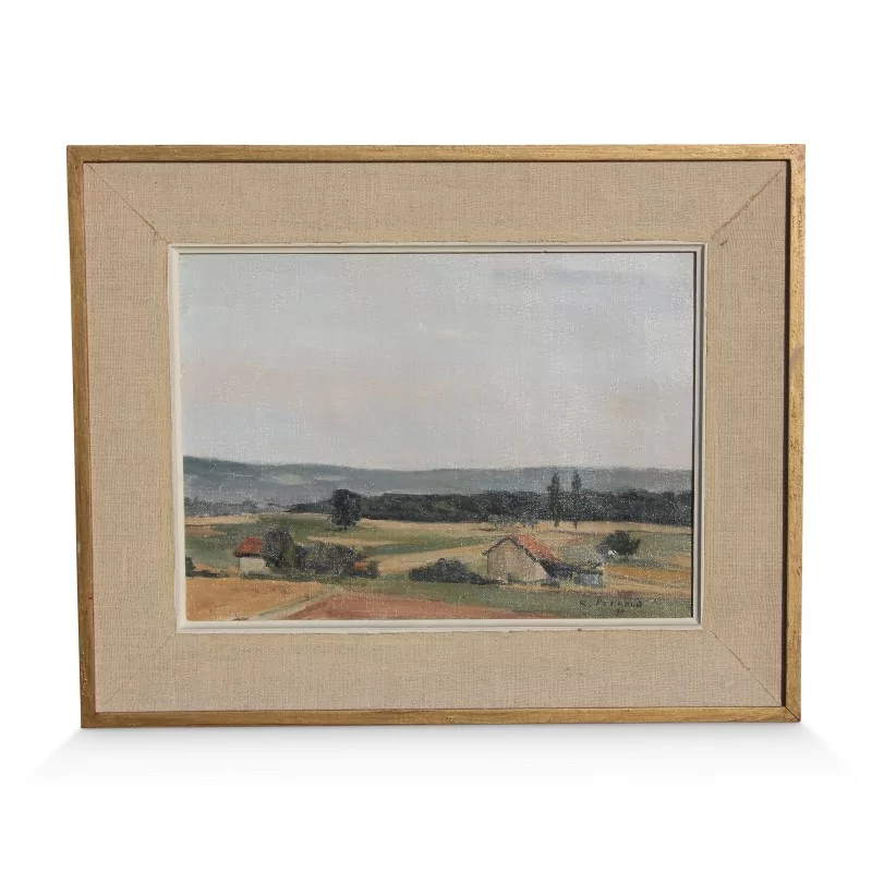 Öl auf Leinwand \"Plateau Waadtländer und Jura\", signiert R. Perroud (1971). - Moinat - Gemälden - Landschaften