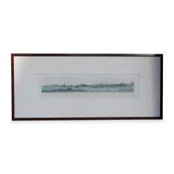 Watercolor engraving \"View of Hong Kong\" drawn by LG Heat (1846).