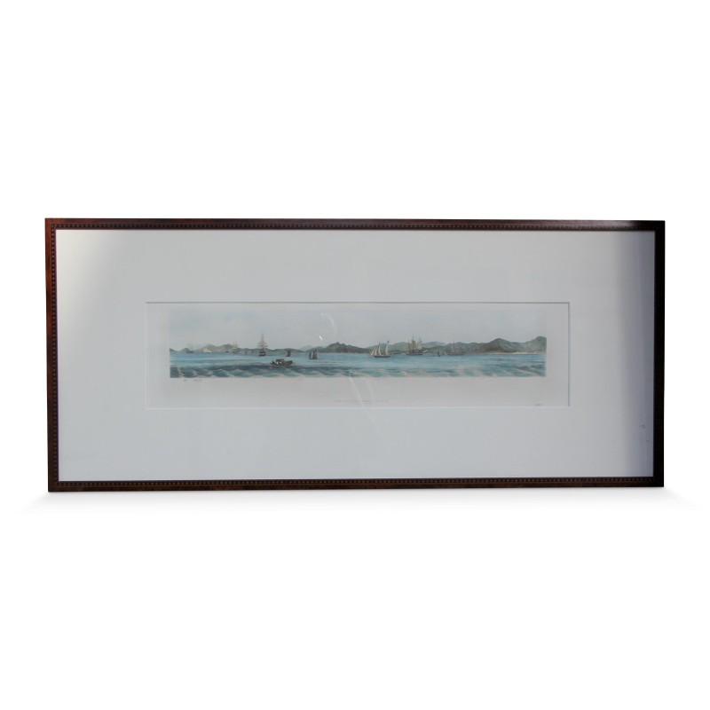 Gravure aquarellisée " Vue de Hong Kong" dessinées par LG Heat (1846). - Moinat - Tableaux - Paysage