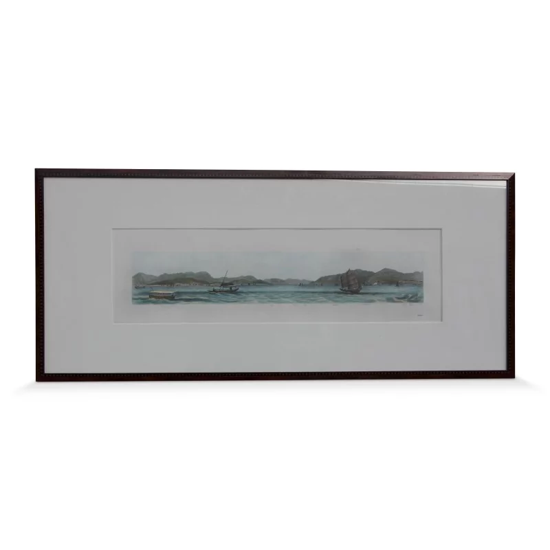 Watercolor engraving \"View of Hong Kong\" drawn by LG Heat (1846). - Moinat - Painting - Landscape