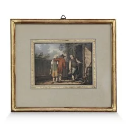 水彩画《抵达客栈》。瑞士。