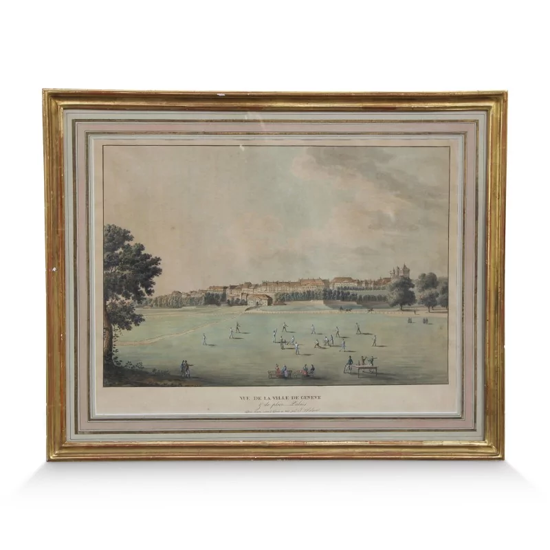 Engraving "Old town, Geneva cathedral" by Giovanni Salucci (1769-1845). - Moinat - Painting - Landscape