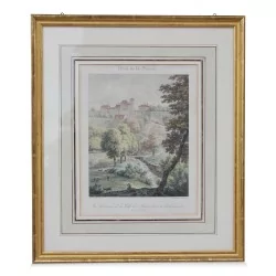 Gravure colorée "Vue de la Suisse, vue de l entrée de la ville de Nyon, du côté de Genève