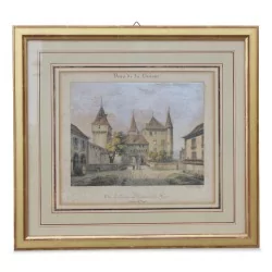 Farbstich \"Blick auf die Schweiz, vom Eingang zum Schloss Nyon aus gesehen\"