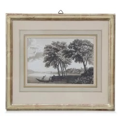 Auqatinta-Gravur \"Chateau de Nyon\". Um 1840.