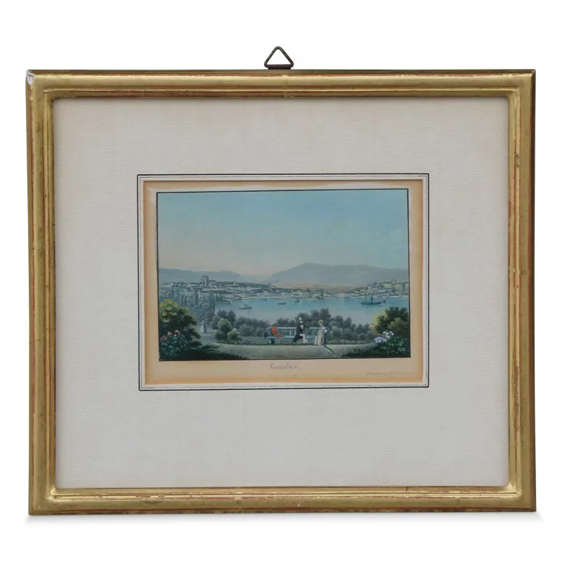 Gravure colorée "Genève" signée Zürich hey R. Dikenm. Vers 1900. - Moinat - Gravures Gravure colorée "Genève" signée Zürich hey R. Dikenm. Vers 1900. - Moinat - Gravures