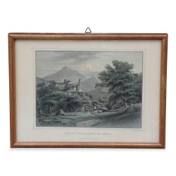 Kolorierter Kupferstich \"Schloss Beroldingen Bei Lugano (Ticino)\". Um 1900.