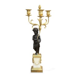 Paire de candélabres "Aux putti" Louis XVI dans l esprit de Jacques-Francois-joseph Saly