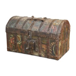 Coffre polychrome, haute époque avec serrure et ferrure. Vers 1630
