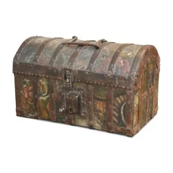 Polychrome Truhe, Hochphase mit Schloss und Beschlägen. Um 1630