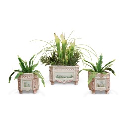 Set of three porcelain planters with flower decoration. France