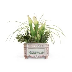 Set of three porcelain planters with flower decoration. France