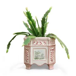 Set of three porcelain planters with flower decoration. France