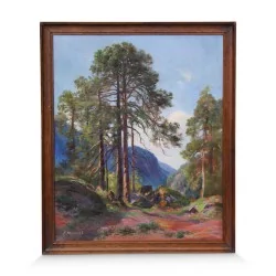 Painting \"Route du Grand St Bernard\" signed Edouard Huguenin-Lassauguette