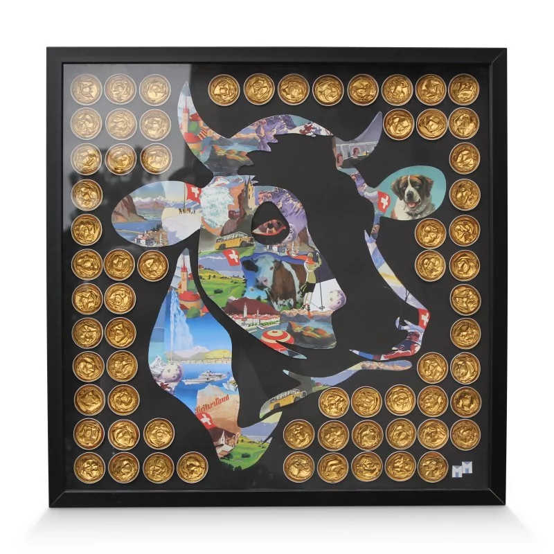 Painting \"Vintage Swiss Cow\" by Marc Mazuir - Moinat - Painting - Miscellaneous