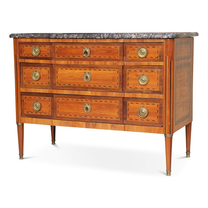 Louis XVI inlaid chest of drawers mounted on fir, stamped Schey - Moinat - Chests of drawers, Commodes, Chifonnier, Chest of 7 drawers Louis XVI inlaid chest of drawers mounted on fir, stamped Schey - Moinat - Chests of drawers, Commodes, Chifonnier, Chest of 7 drawers