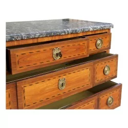 路易十六镶嵌抽屉柜，安装在冷杉木上，刻有 Schey 字样