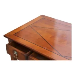 Directoire style desk in cherry wood, antique patina and diamond marquetry