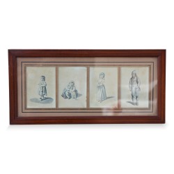 Watercolor engraving \"Swiss Character\" by Gottfried Mind 1768 - 1814. Switzerland